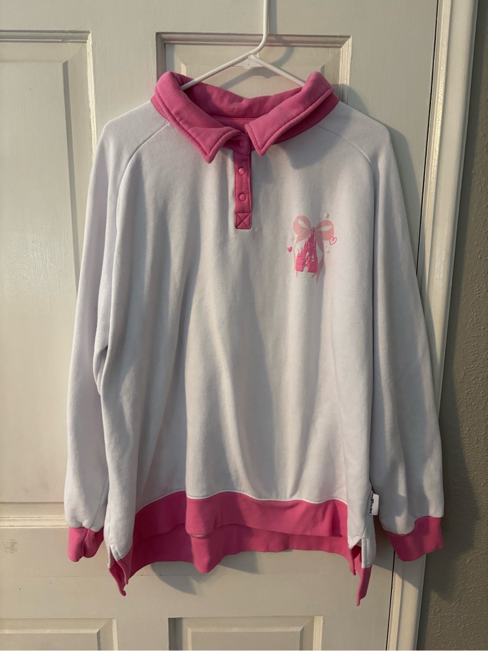 Disney Walt Disney World White Pink Fleece Sweatshirt 1X Embroidered Pockets